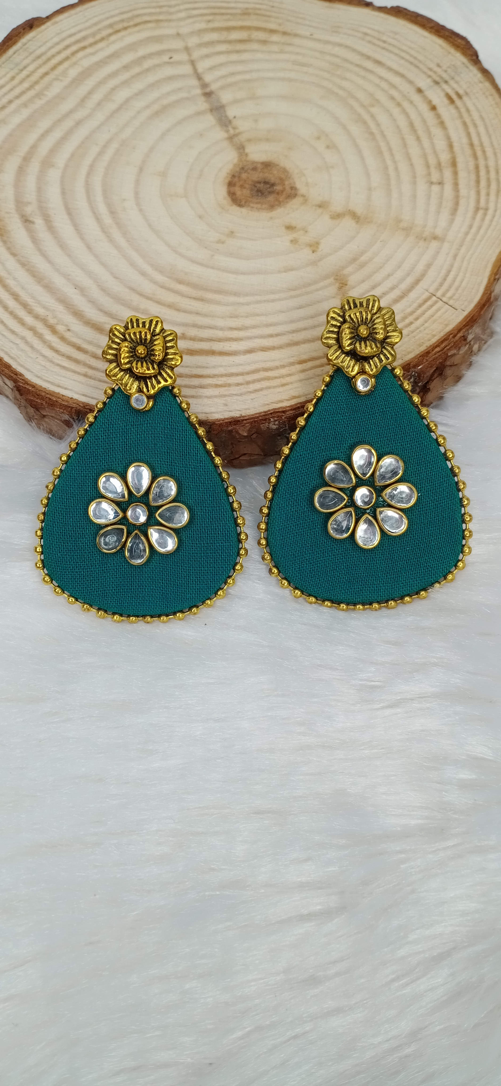 Rose Fabric Studs - Persian Green