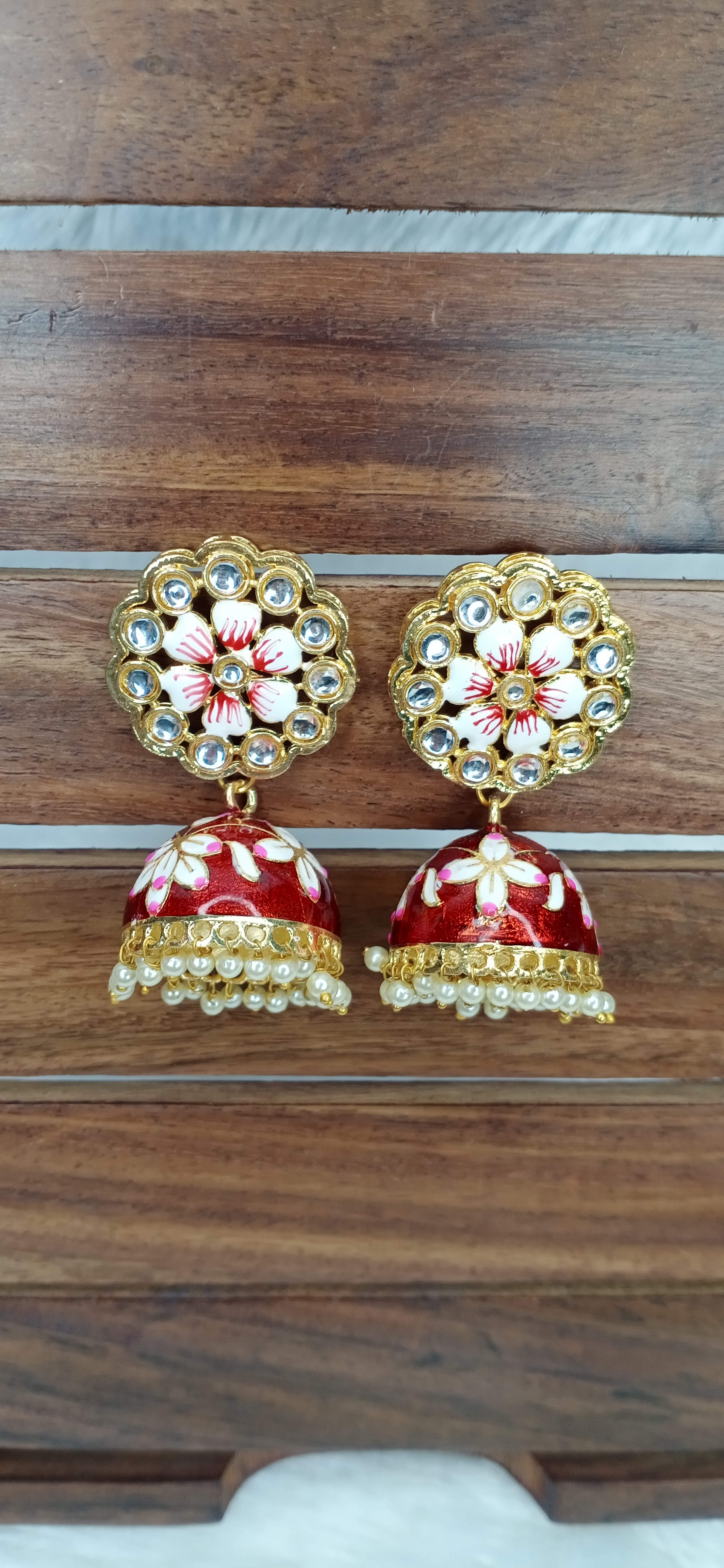 Red Meenakari Jhumkha 