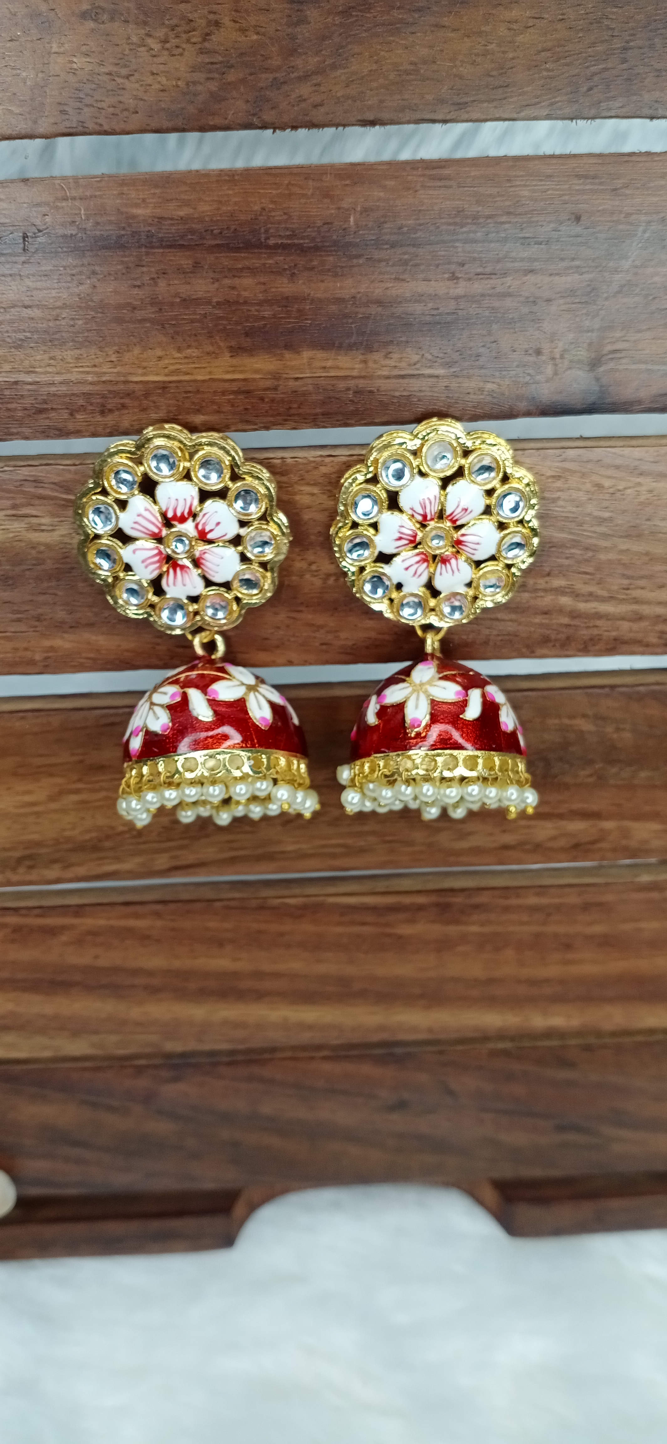 Red Meenakari Jhumkha 