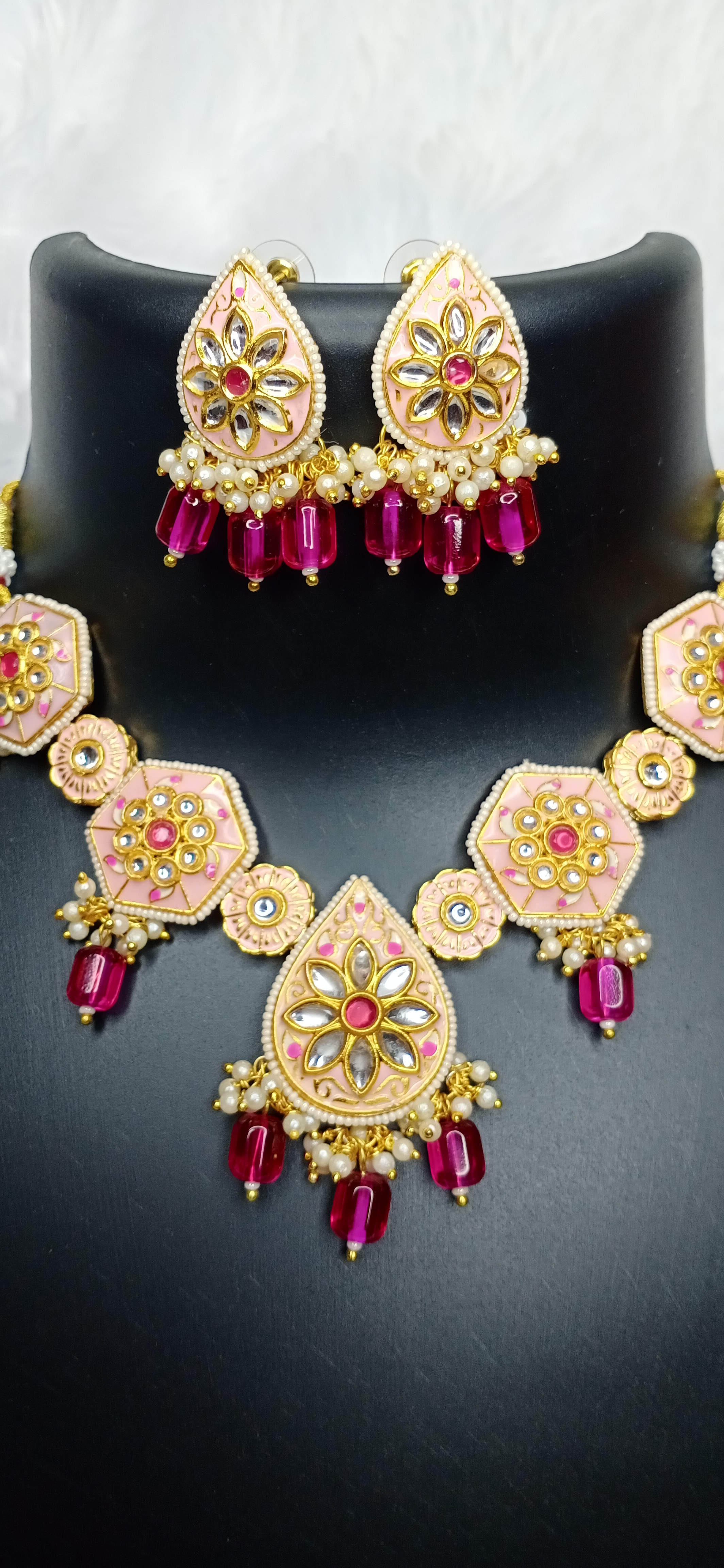 Pink Meenakari Kundan Necklace 