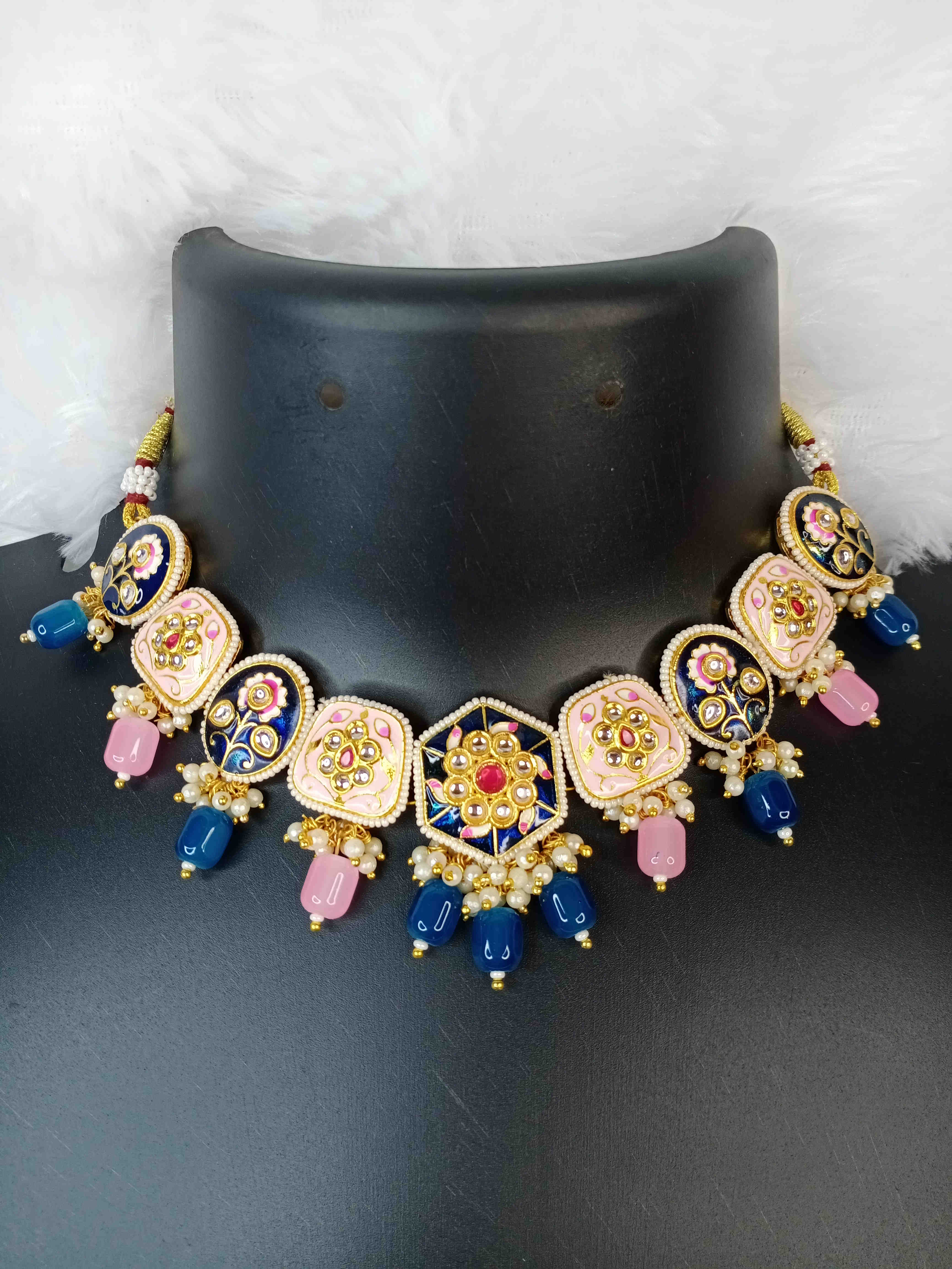 Pink & Blue Meenakari Kundan Necklace 