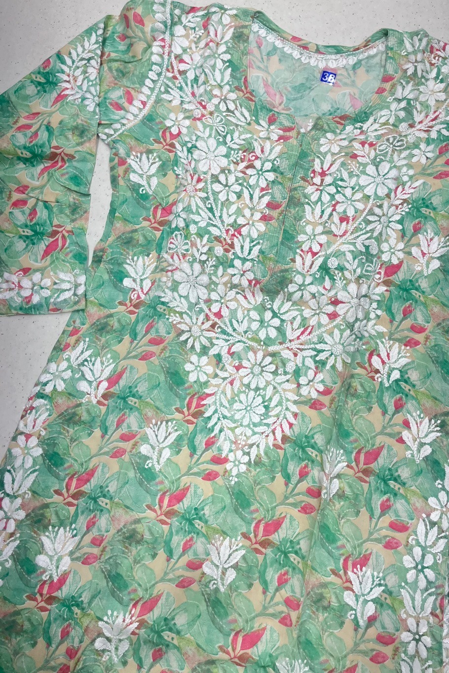 Modal Print Chikankari Straight Long Kurti