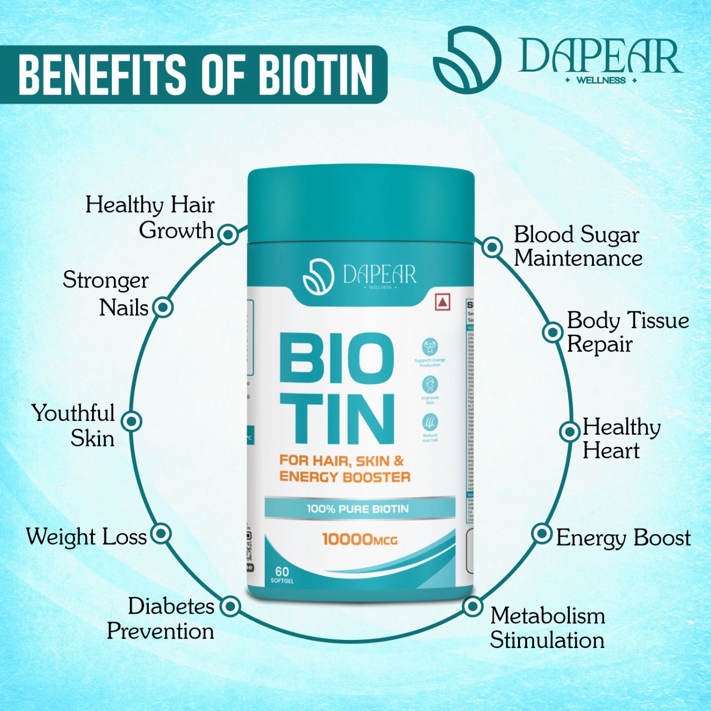 Dapear BioTin 10000 mcg - 60 Capsules