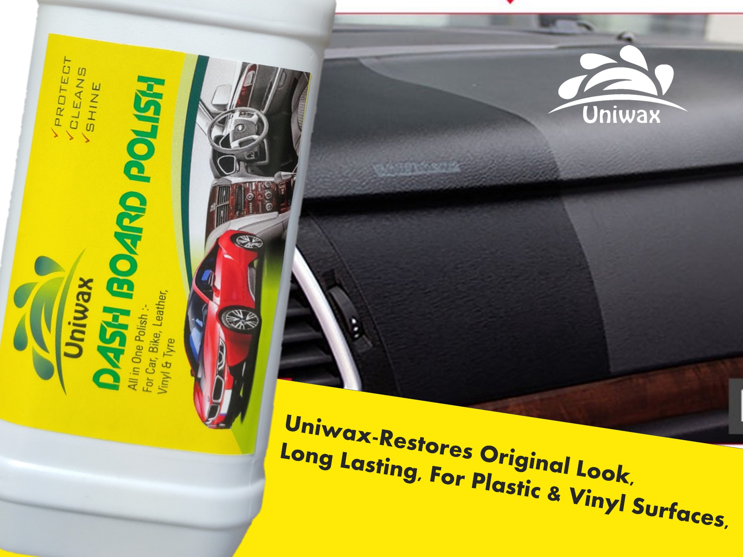 uniwax car interior polish for Cars & Bikes, Restores Original Look, Long Lasting, For Plastic & Vinyl Surfaces, dashboard - 1kg