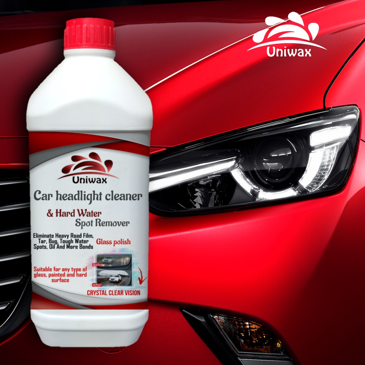 uniwax headlight cleaning spray / headlight restore for Cloudy, Dull, Yellowed headlights - 1liter