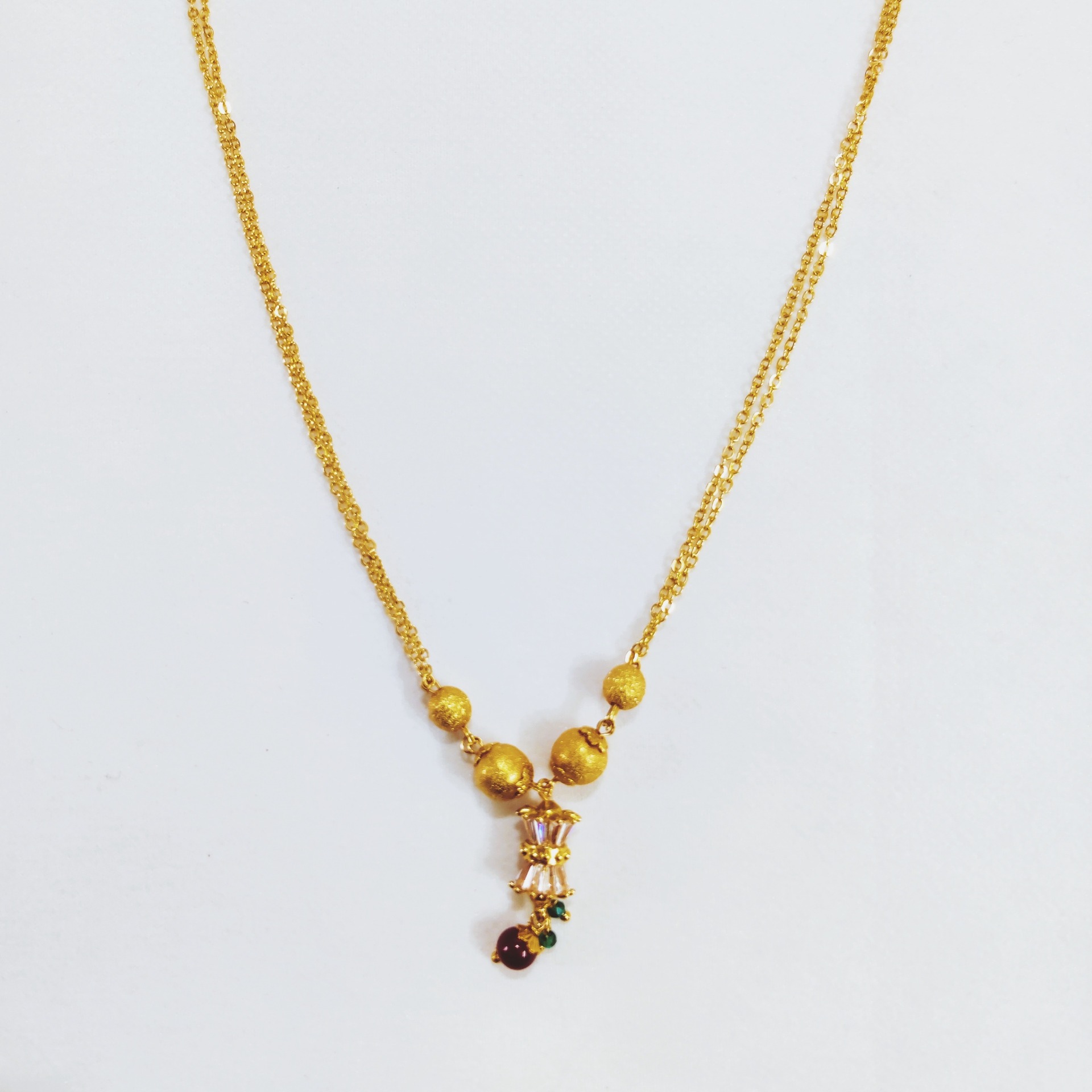 Namyara Golden Delight Two-Layer Chain with AD Diamond Pendant Necklace