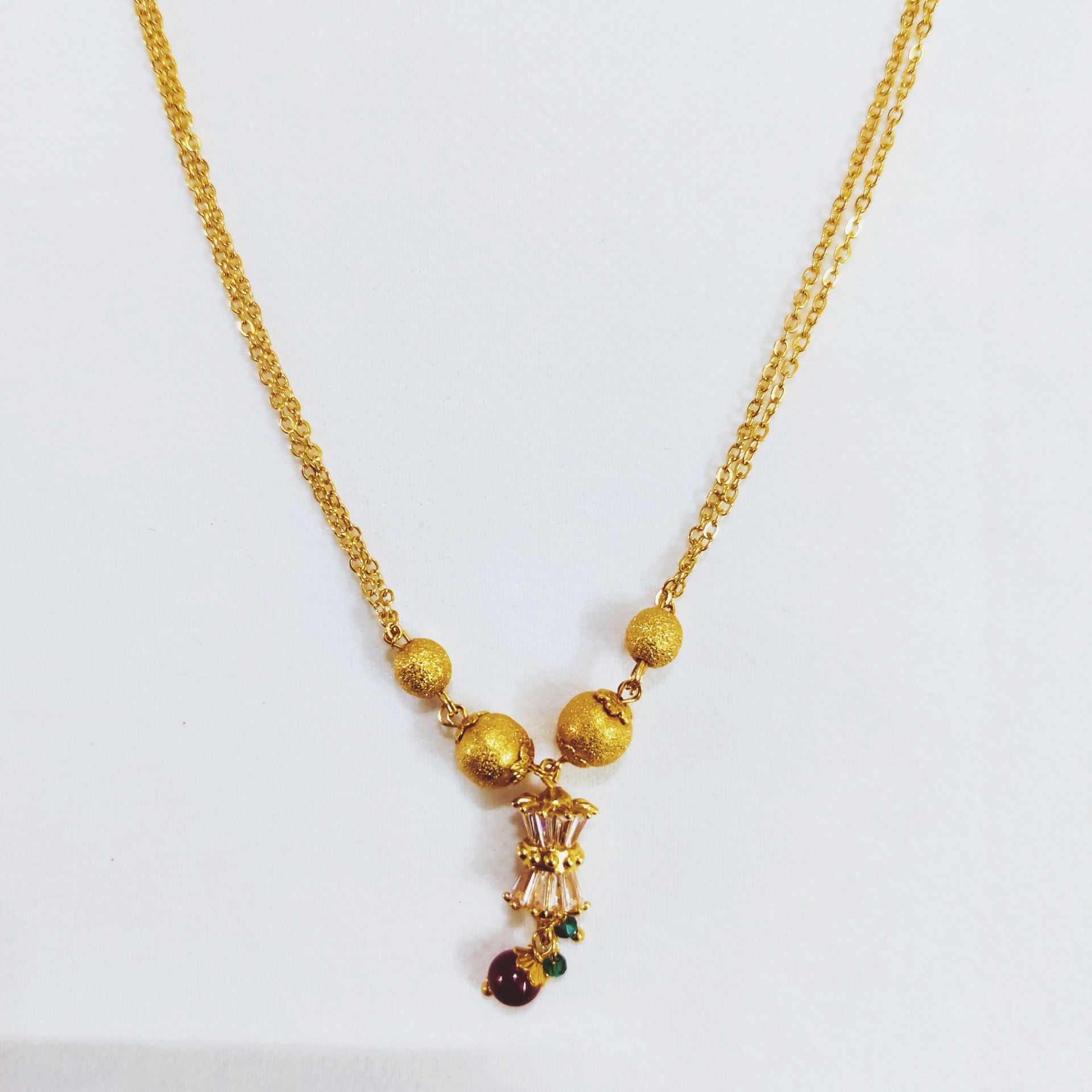 Namyara Golden Delight Two-Layer Chain with AD Diamond Pendant Necklace