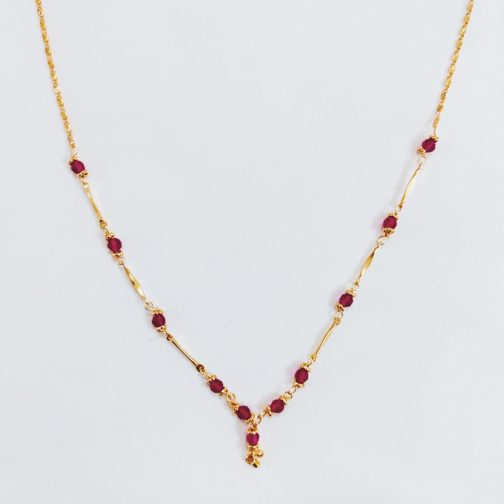 Gold AD Rose Pink Diamonds Necklace