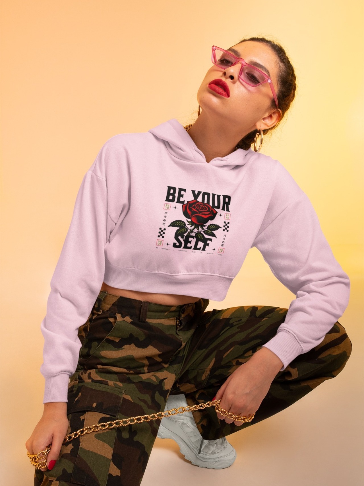 Stun Life Co. Crop Hoodies - Be Yourself - Pink, XS, All India Delivery in 3-5 Days, 7 Days Easy Returns