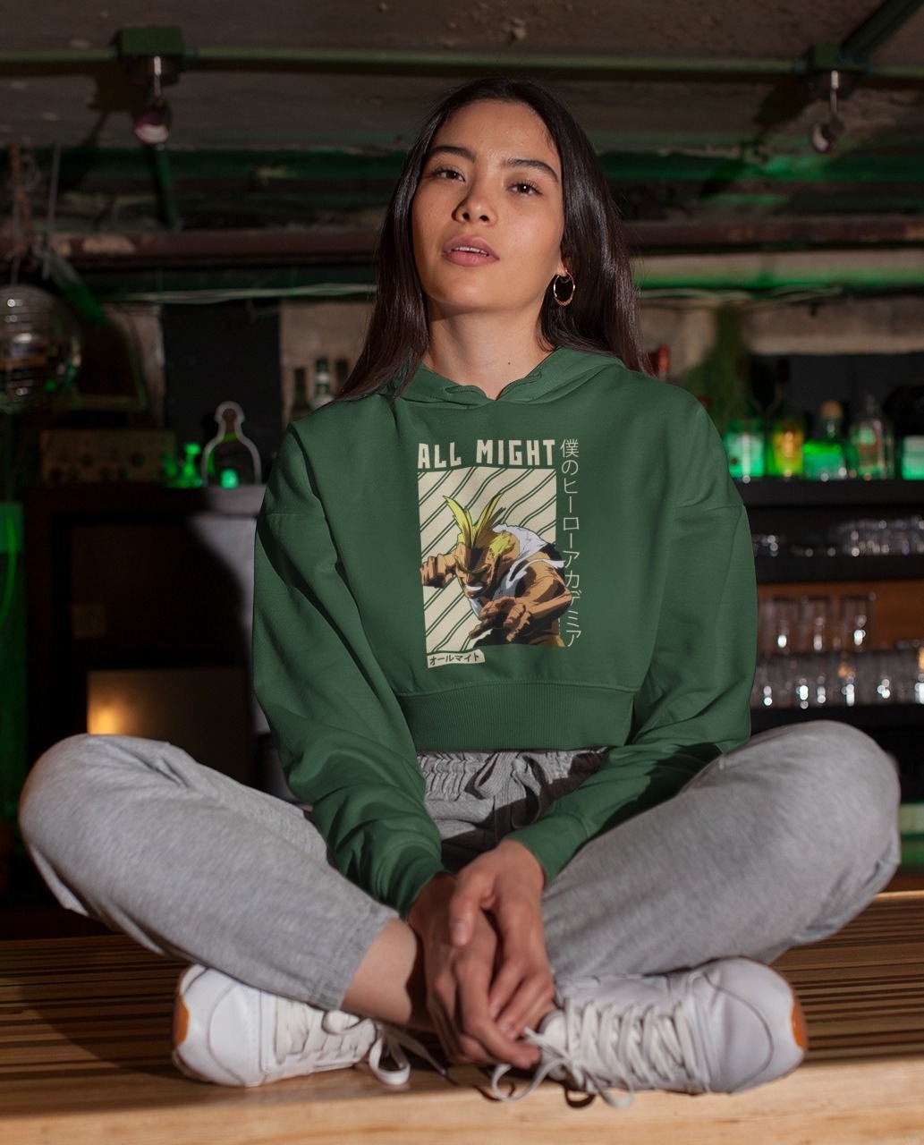 Stun Life Co. Crop Hoodies - All Might - Green House, XS, All India Delivery in 3-5 Days, 7 Days Easy Returns