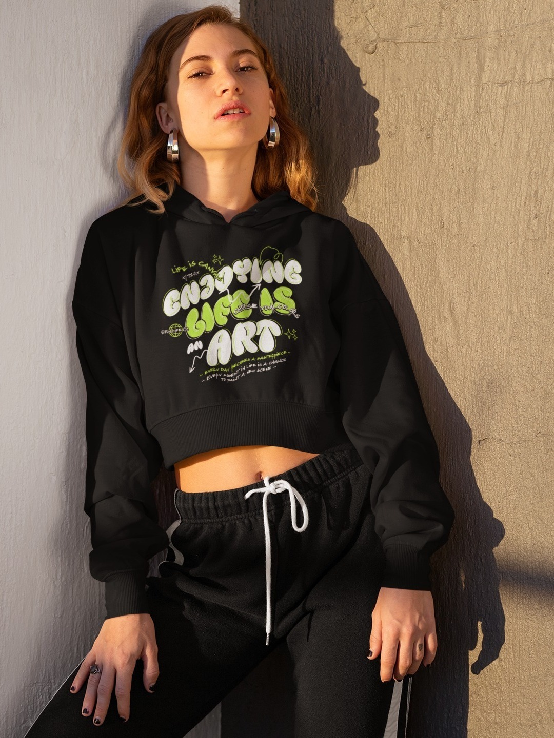 Stun Life Co. Crop Hoodies - Life Is An Art - Black, XS, All India Delivery in 3-5 Days, 7 Days Easy Returns