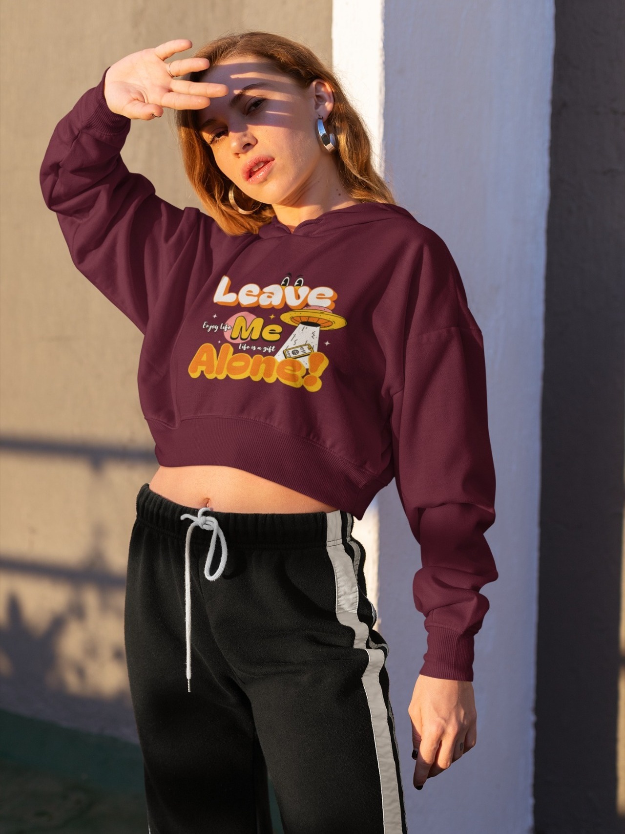 Stun Life Co. Crop Hoodies - Alone - Maroon, XS, All India Delivery in 3-5 Days, 7 Days Easy Returns