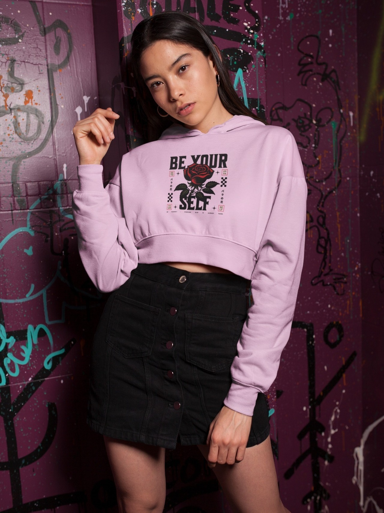 Stun Life Co. Crop Hoodies - Be Yourself - Pink, XS, All India Delivery in 3-5 Days, 7 Days Easy Returns