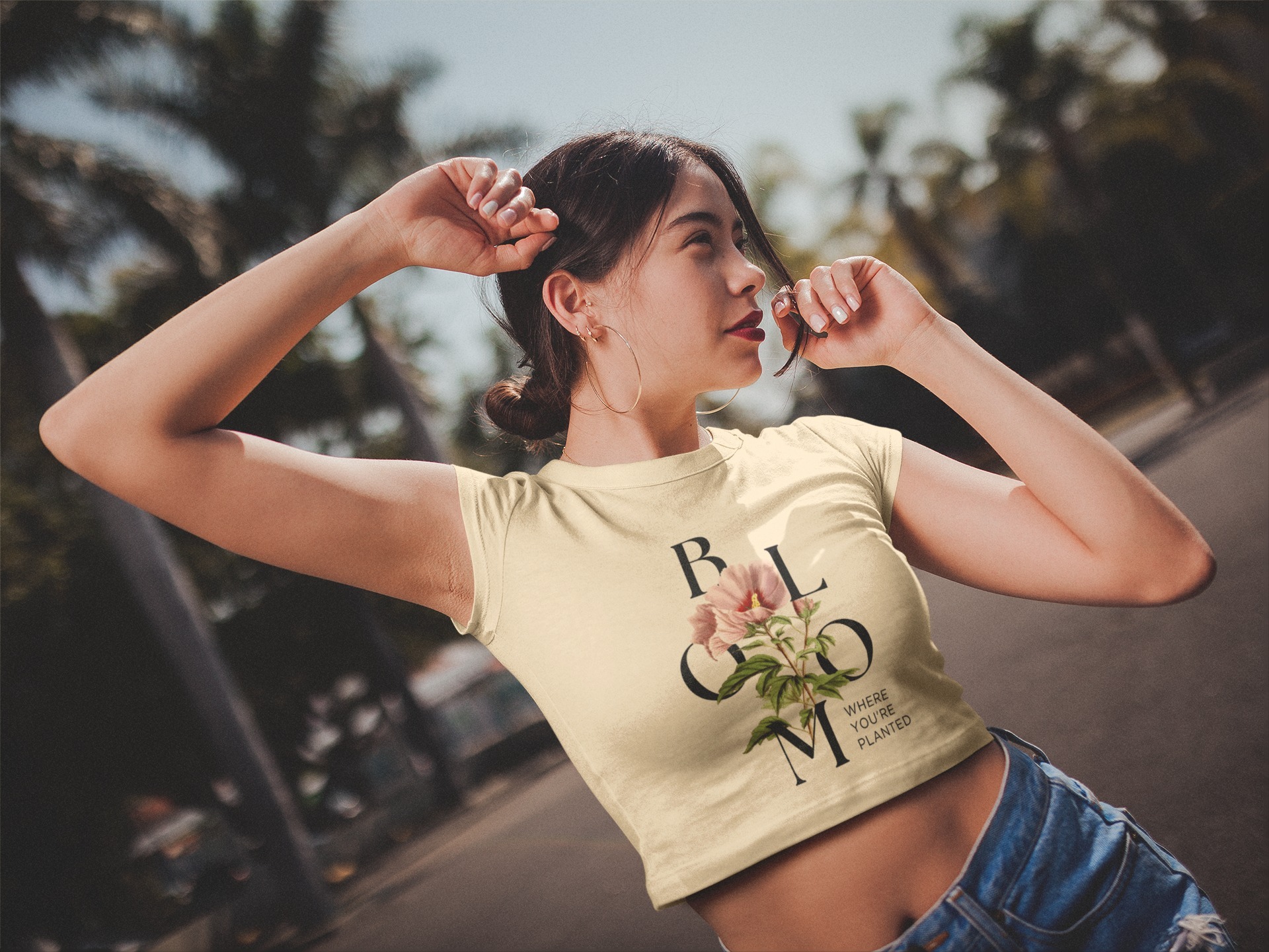 Stun Life Co. Crop Top - Bloom Where You Are Planted - Beige, XS, All India Delivery in 3-5 Days, 7 Days Easy Returns