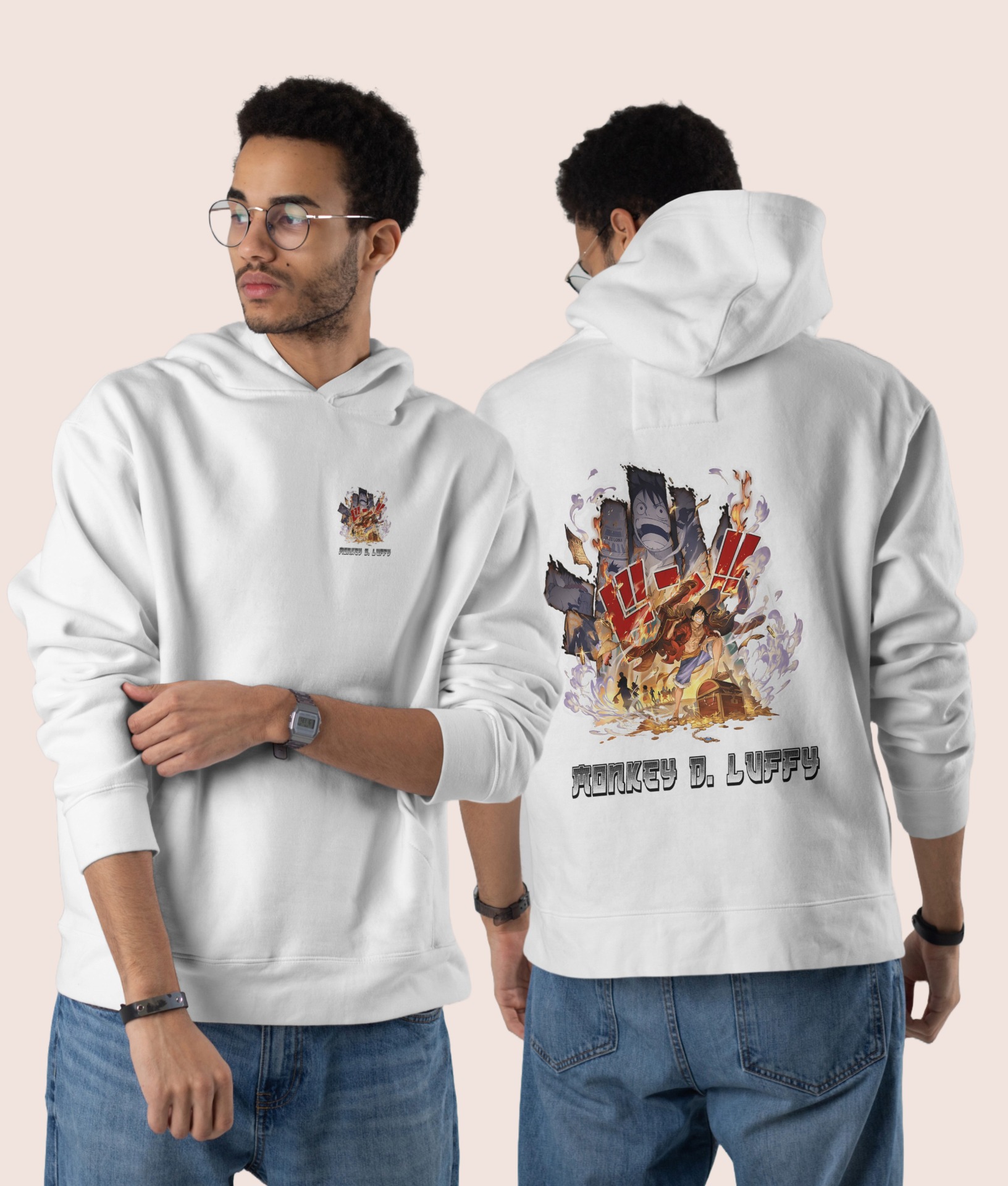 Stun Life Co. Hooded Sweatshirt - Monkey Luffy - White, XS, All India Delivery In 5-7 Days, 7 Days Easy Returns