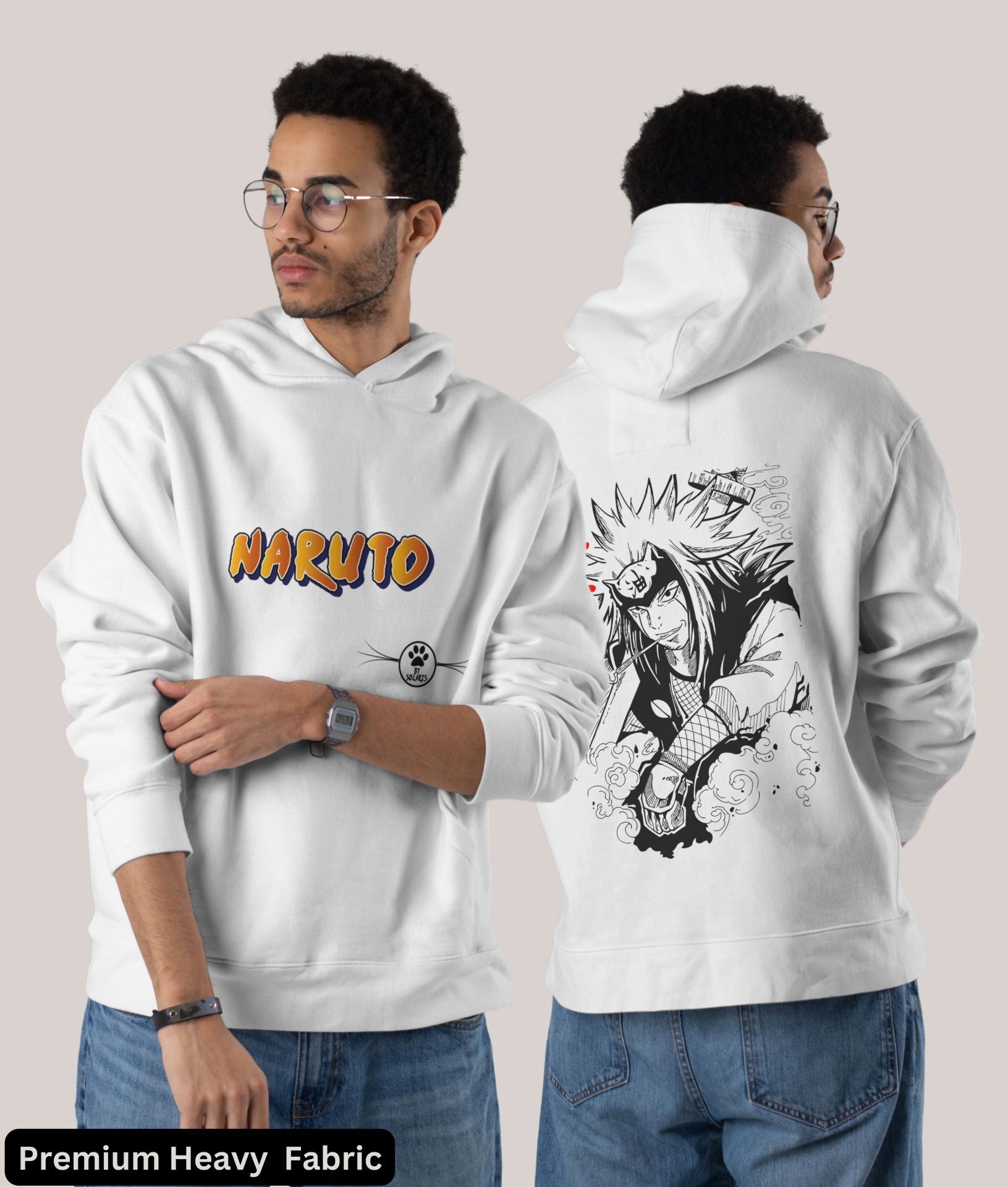 Stun Life Co. Heavy Weight Hooded Sweatshirt - Anime BW - White, XS, All India Delivery in 3-5 Days, 7 Days Easy Returns