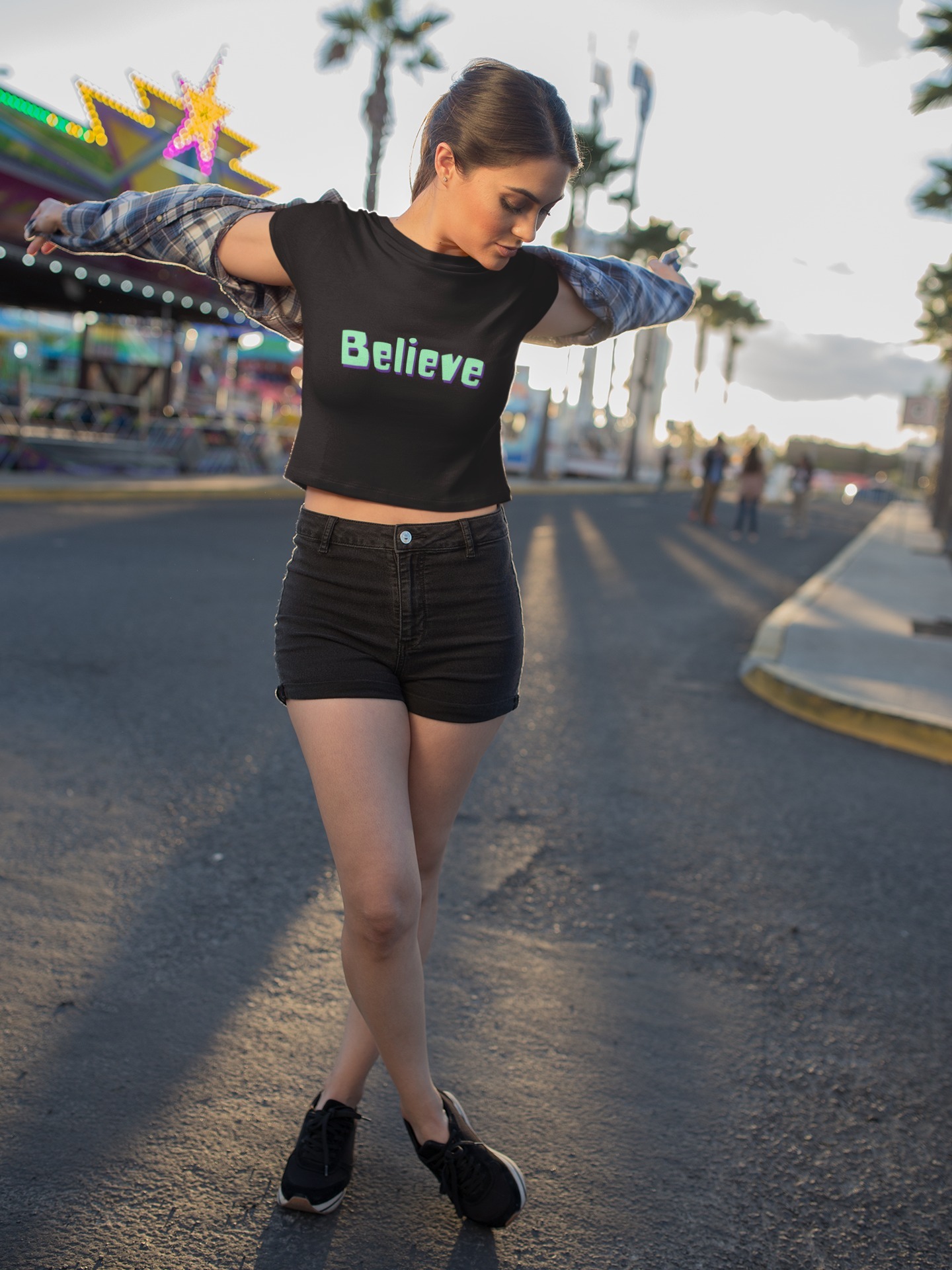 Stun Life Co. Crop Top - Believe Black - Black, XS, All India Delivery in 3-5 Days, 7 Days Easy Returns