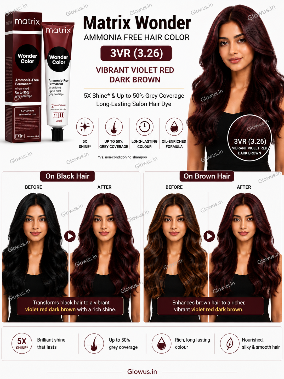 Matrix Wonder Hair Color 3VR 3.26 Violet Red Dark Brown 90ml