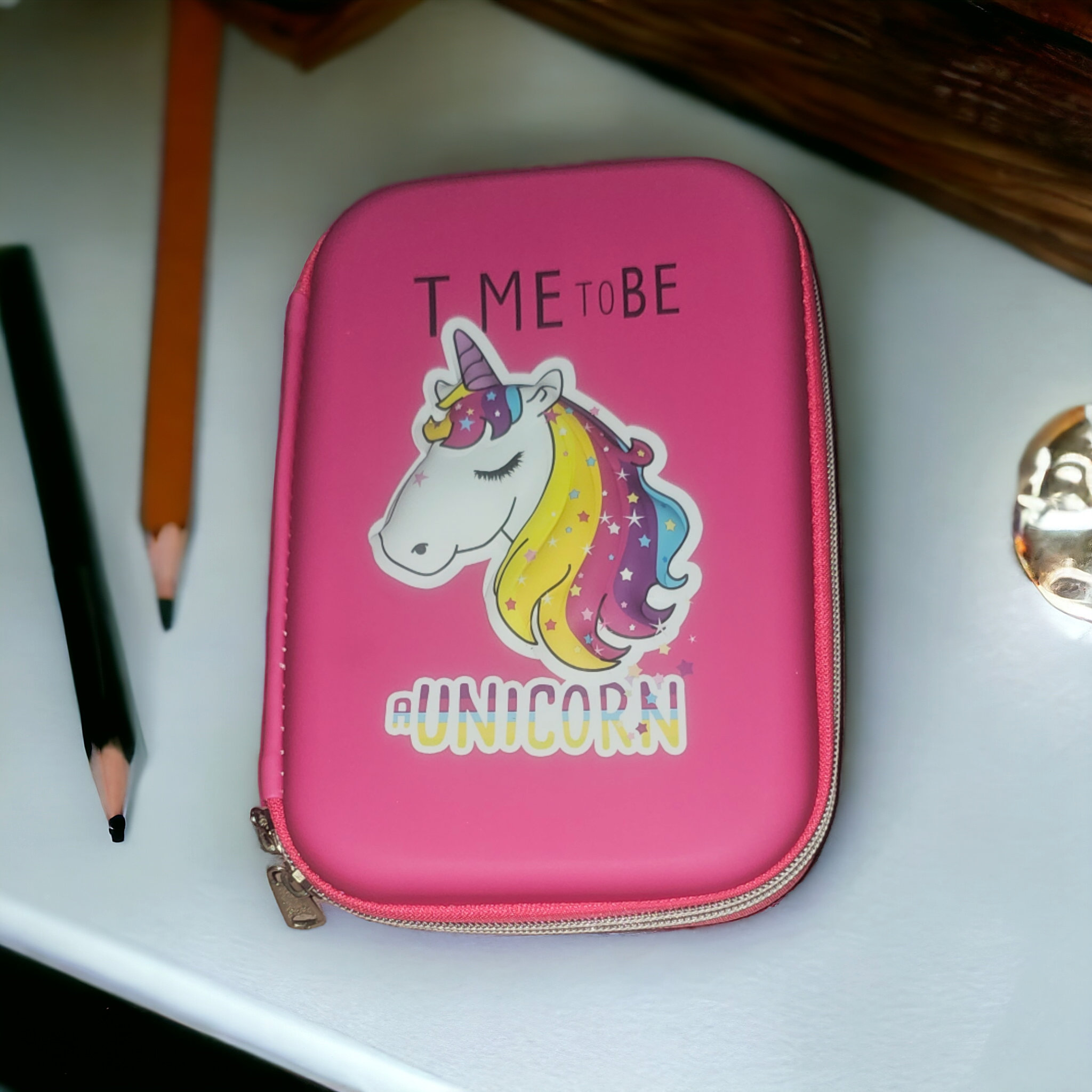 Time To Be Unicorn Pouch Pindia Stylish Pen Pencil Box Case Pouch LargeCapacity With Zipper Time to be a Unicorn Art EVAPencil Box (Set of 1, Multicolor) - Pink