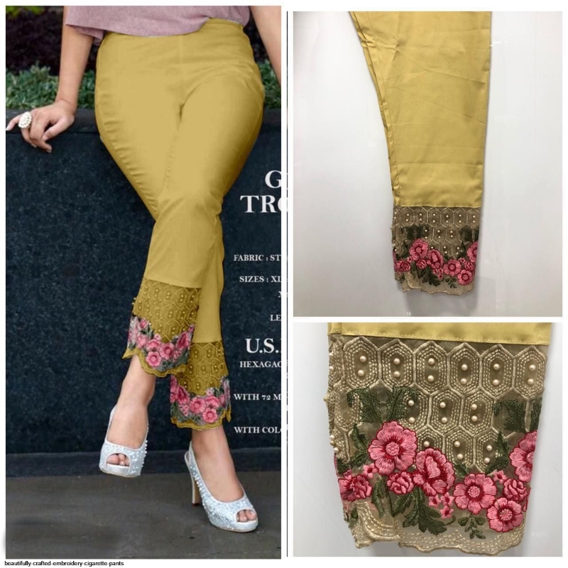 Buy NAARI Beige Cotton Slim Fit Embroidered Cigarette Trousers for Women's  at Amazon.in