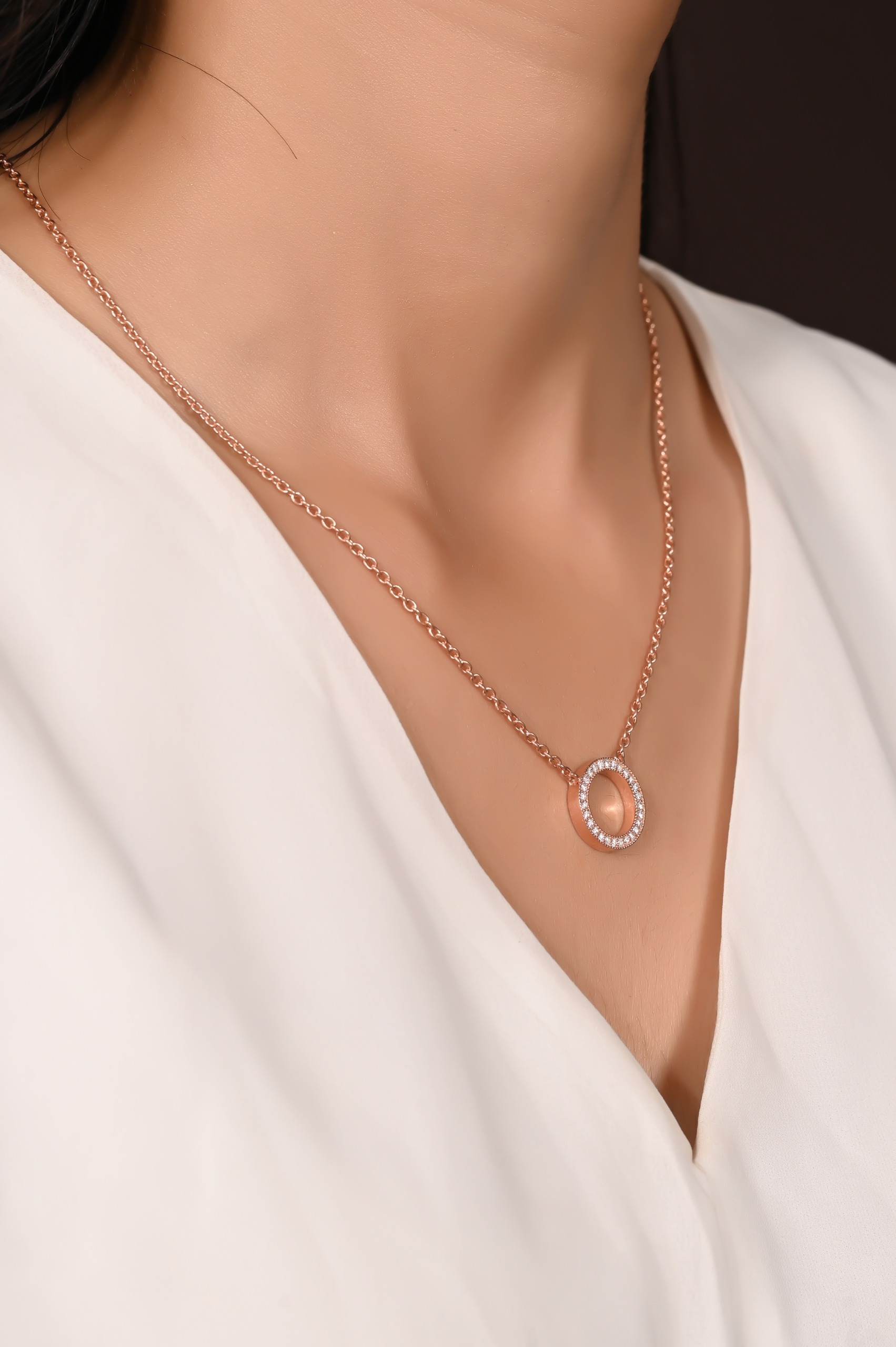 Mira Circle Of Sparkle - Rose Gold, Pendent Length: 20 Inch, Pendent