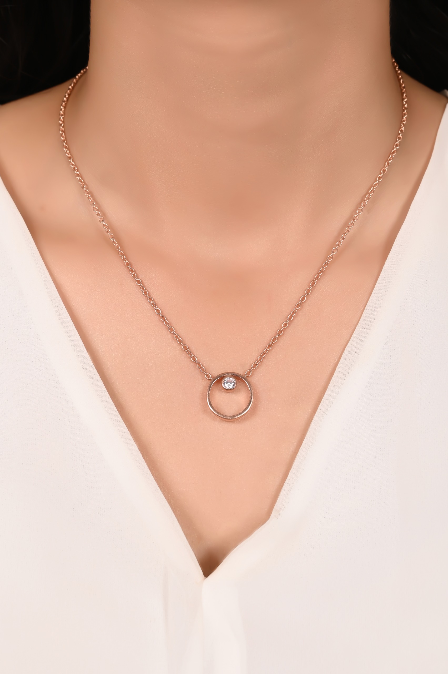 Mira Crystal Circle Pendent  - Rose Gold, Pendent Length: 20 Inch, Pendent