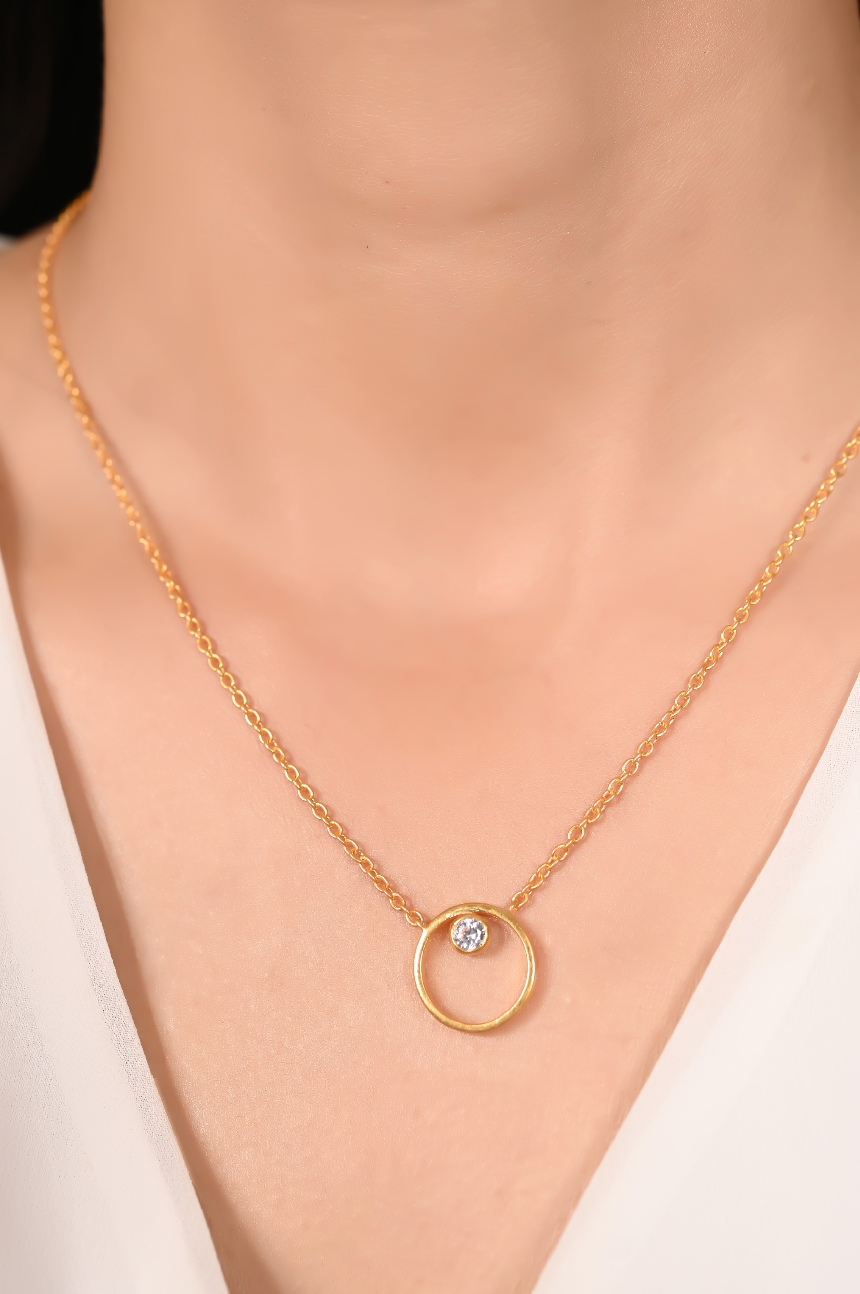 Mira Crystal Circle Pendent  - Yellow Gold, Pendent Length: 20 Inch, Pendent