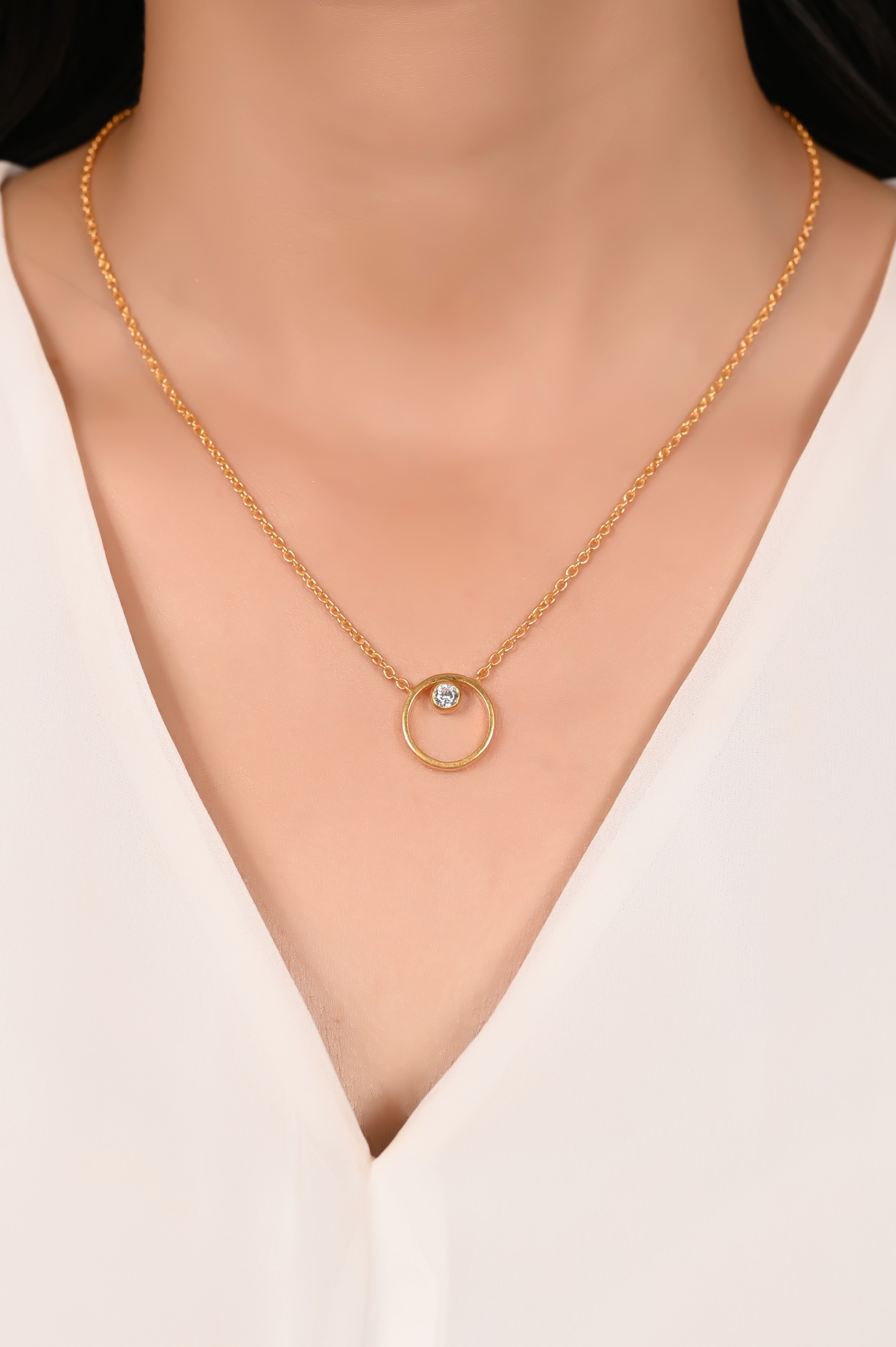 Mira Crystal Circle Pendent  - Yellow Gold, Pendent Length: 20 Inch, Pendent