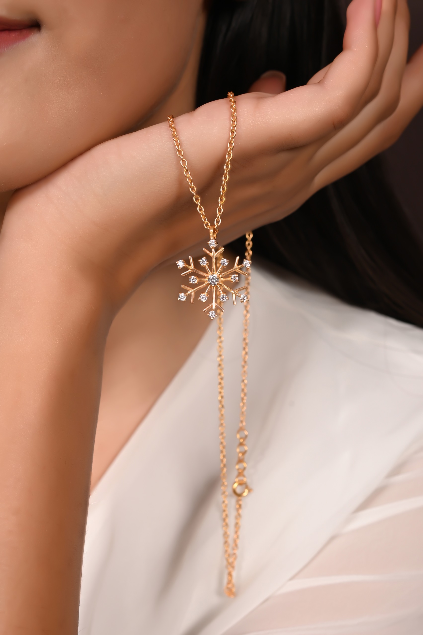 Mira Snow Flake Pendent  - Yellow Gold, Pendent Length: 20 Inch, Pendent