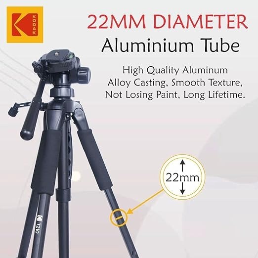 Kodak T210 150cm Tripod – 3‑Way Pan Head, Lightweight Portable