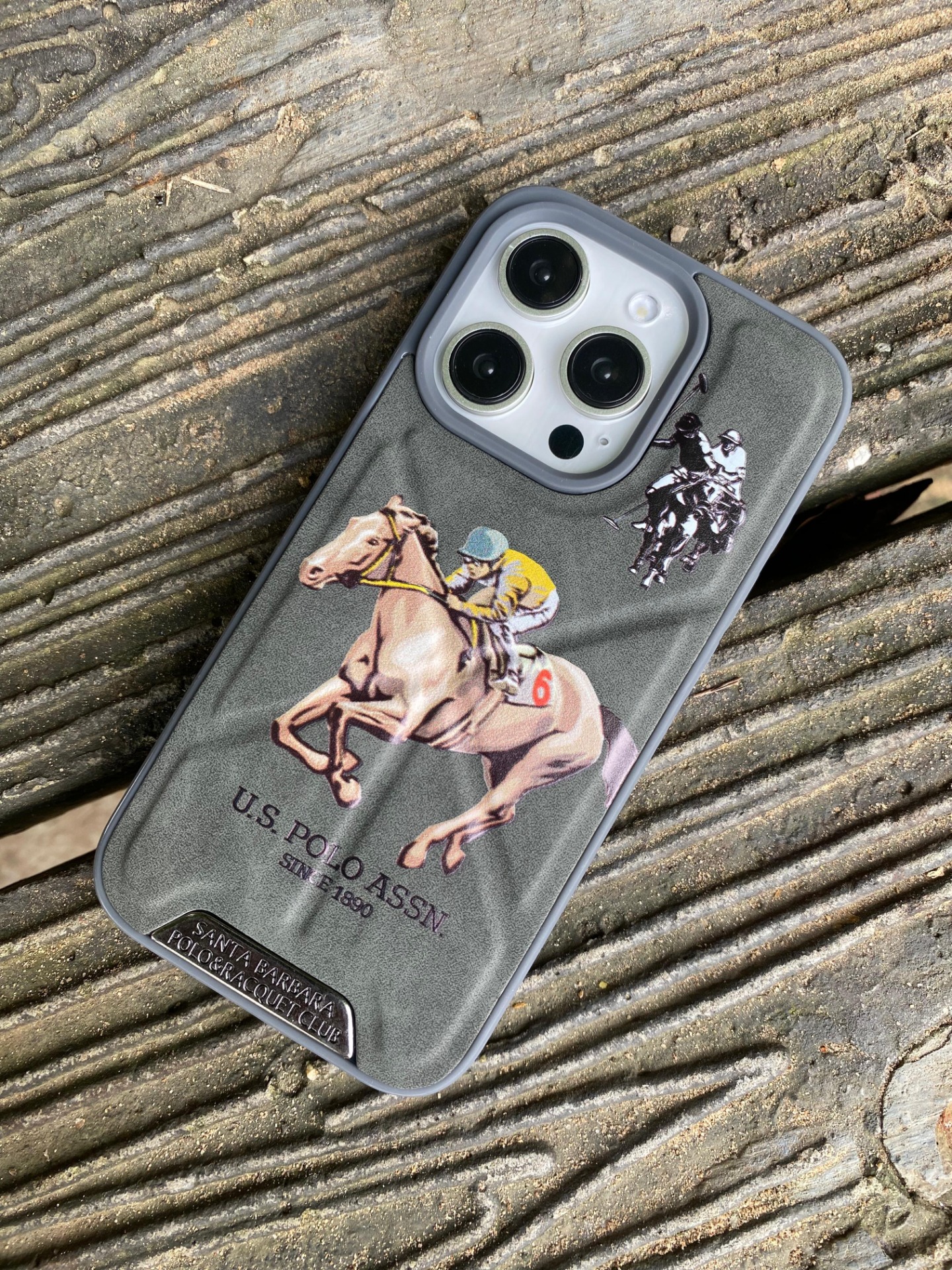 Santa Barbara U.S. Polo Assn. Horse Racing Design Phone Cover - Grey 