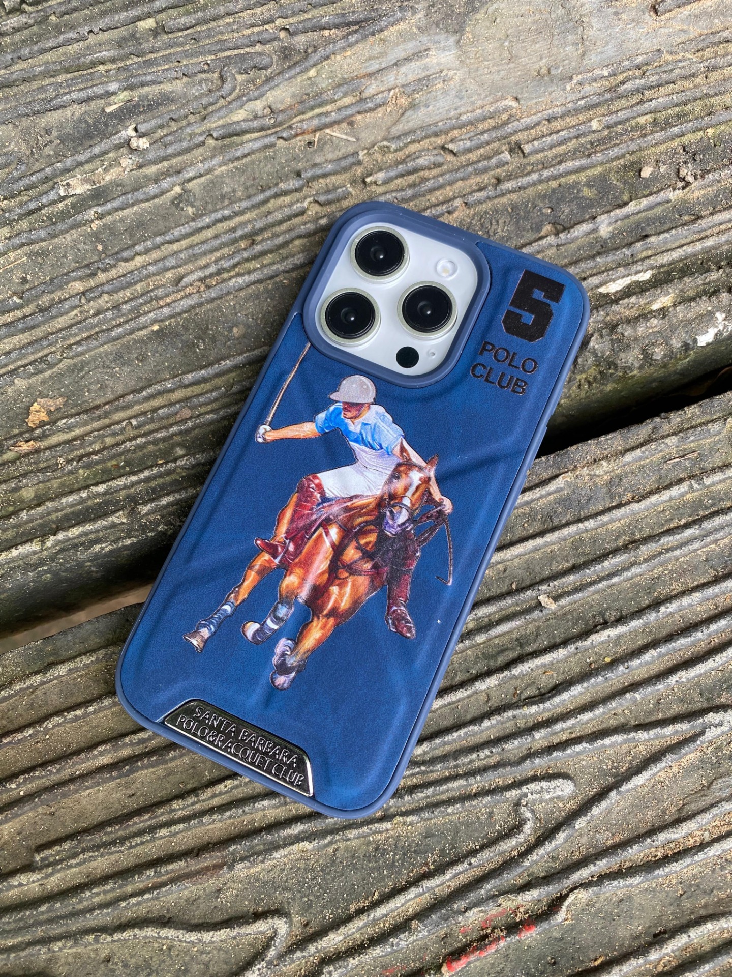 Santa Barbara U.S. Polo Assn. Horse Racing Design Phone Cover - Navy Blue