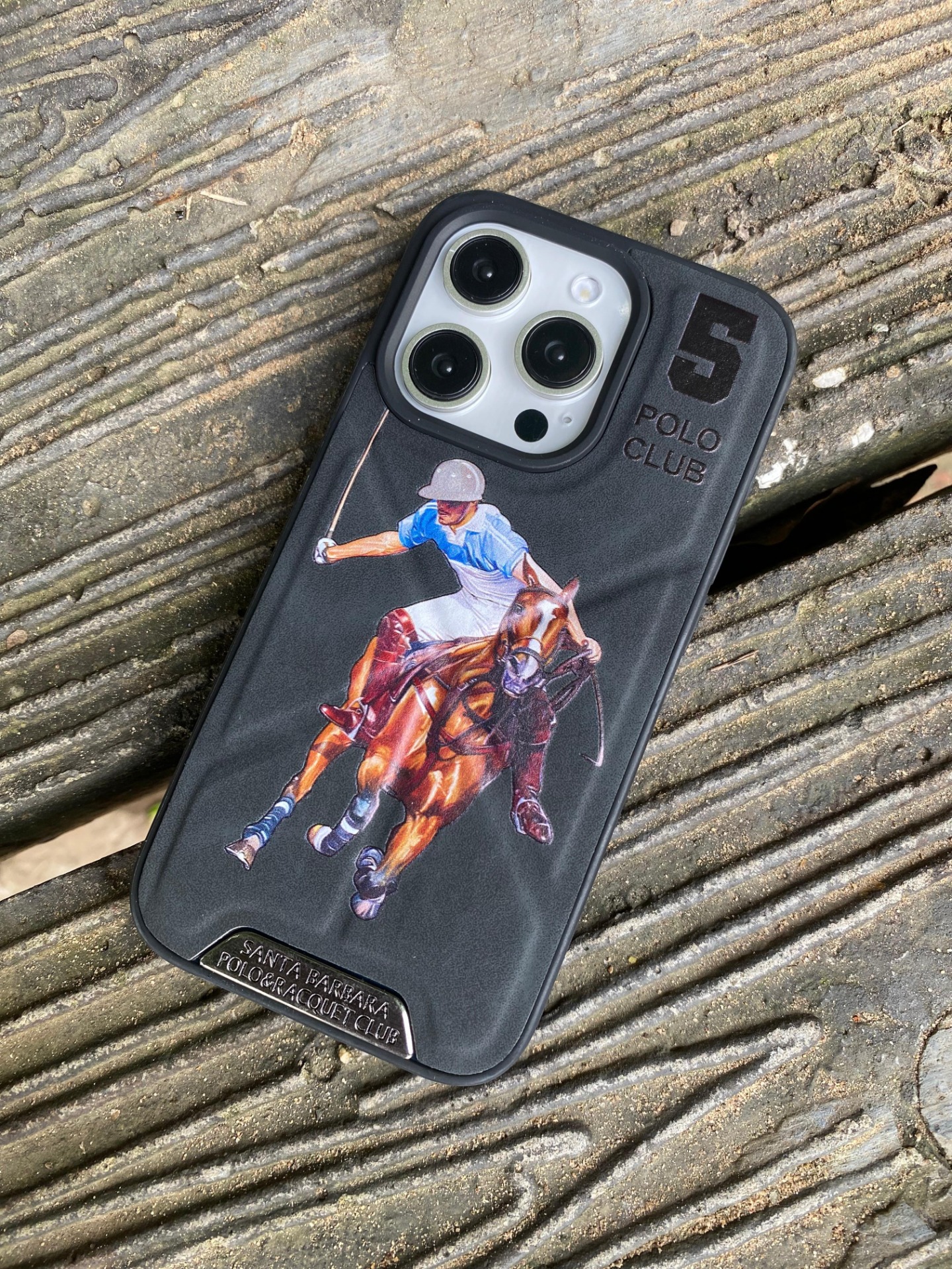 Santa Barbara U.S. Polo Assn. Horse Racing Design Phone Cover - Black 