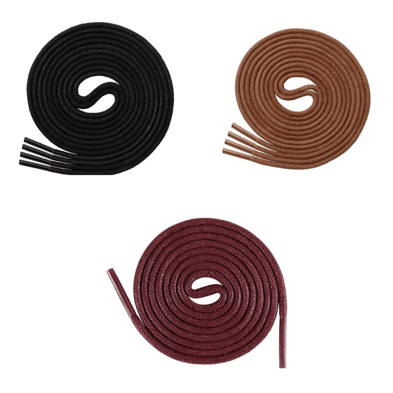 GRAH SANGRAH® (3 Pair) 1 Pair Per Color Waxed Cotton Dress Round Shoelaces For Formal Shoes/Leather Shoe/Boots
