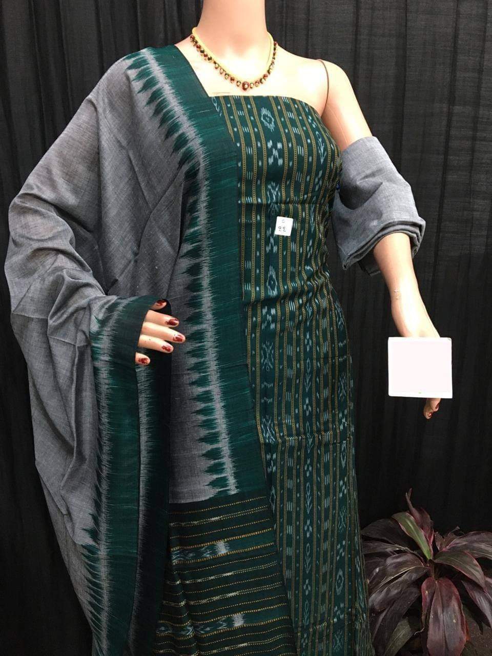 101451 Sambalpuri Dress Material - Dark Green