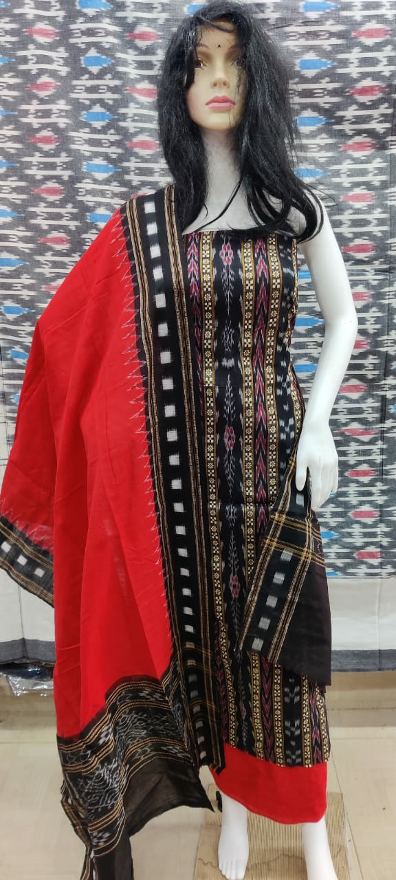 Grey & Black Sambalpuri cotton Dress material – Boyanika Odisha