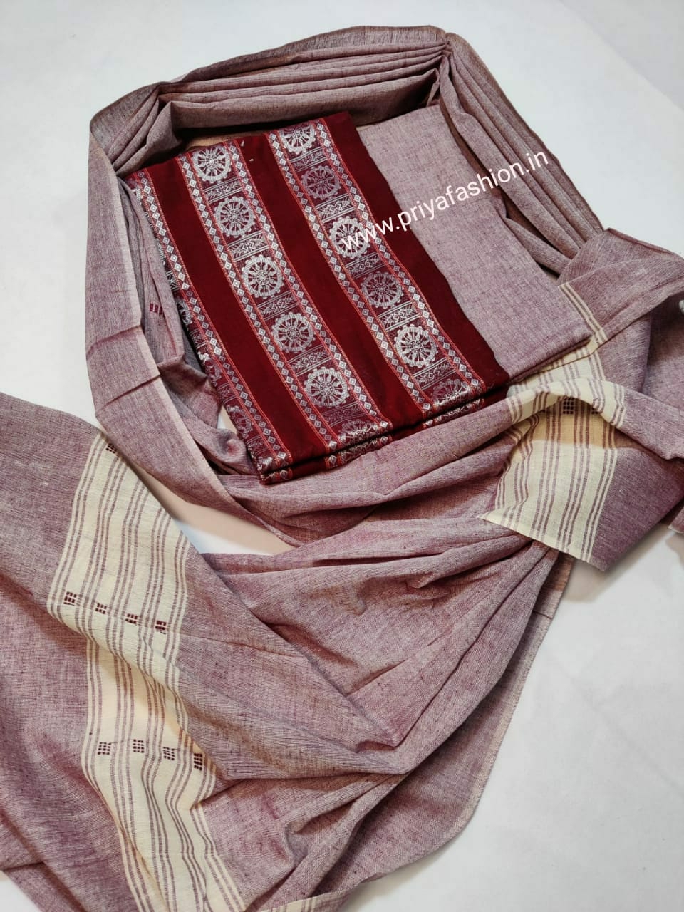 101448 Sambalpuri Dress Material With Stiching Size 32-42 Size - Dark Meroun, 36 Chest