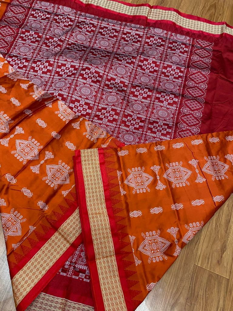 100512 Papa Silk Pata Saree - Brick Red