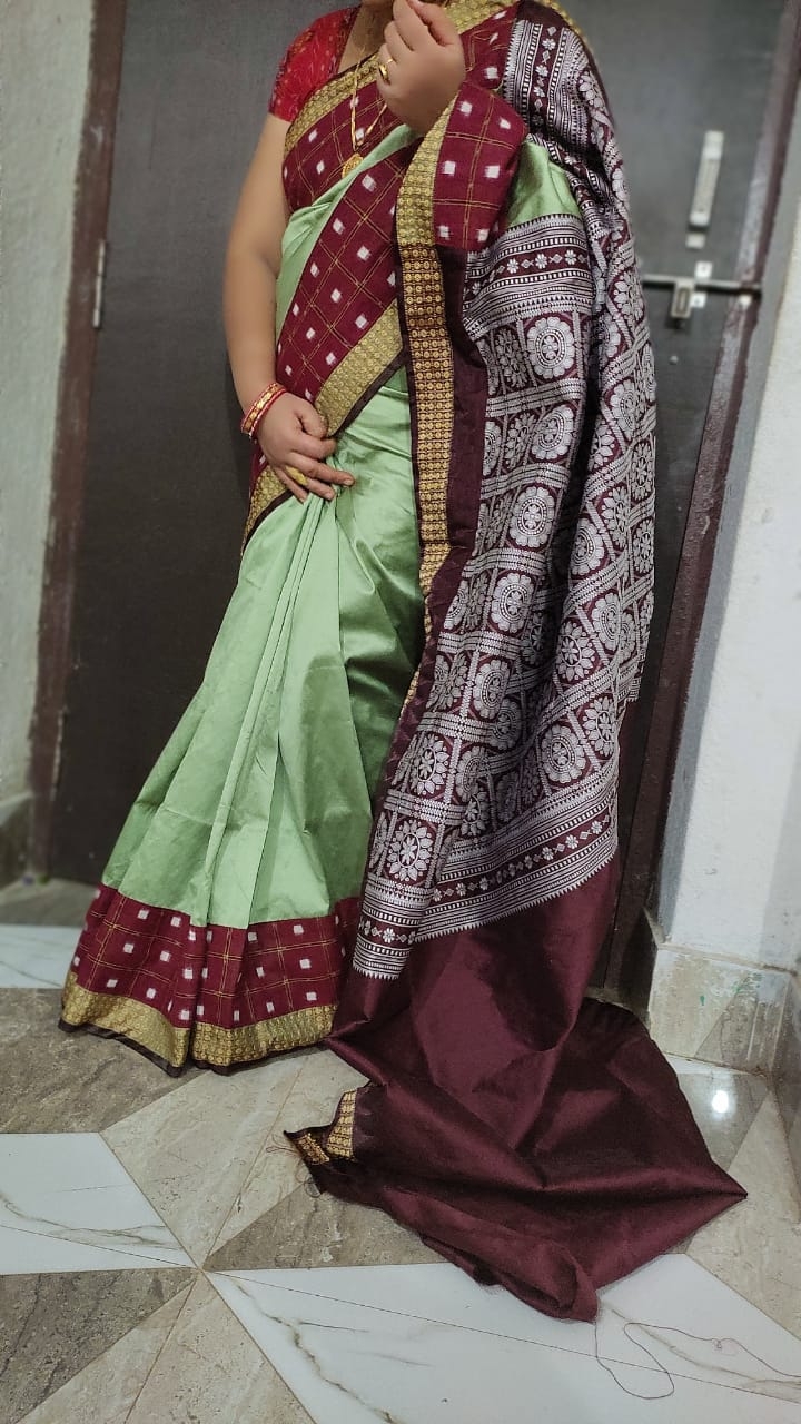 100802 Silk Pata With SAMBALPURI Patchwork Saree