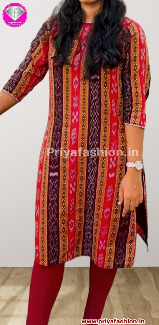 101042 Sambalpuri Handloom Cotton Stiching Kurti  - 40 Chest