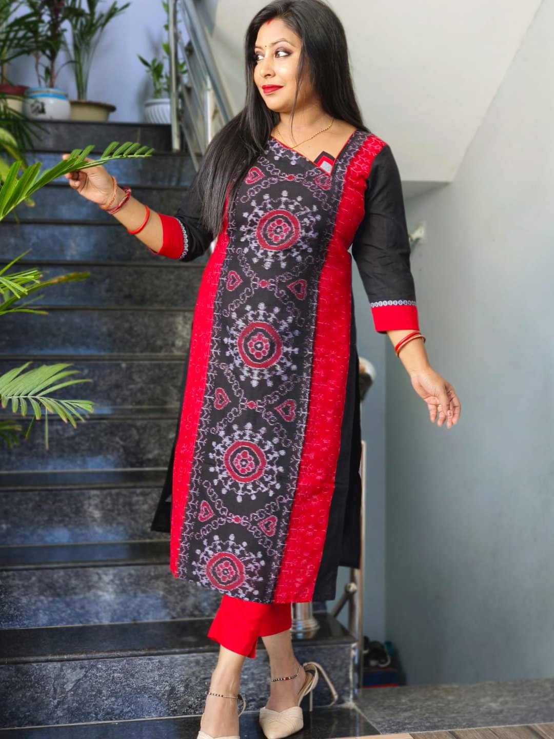 101063 Sambalpuri Handloom Cotton Stiching Kurti  - 32 Chest, Black