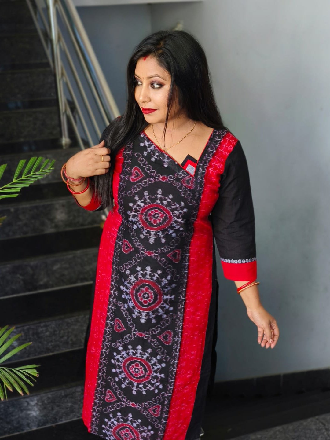 101063 Sambalpuri Handloom Cotton Stiching Kurti  - 36 Chest, Black