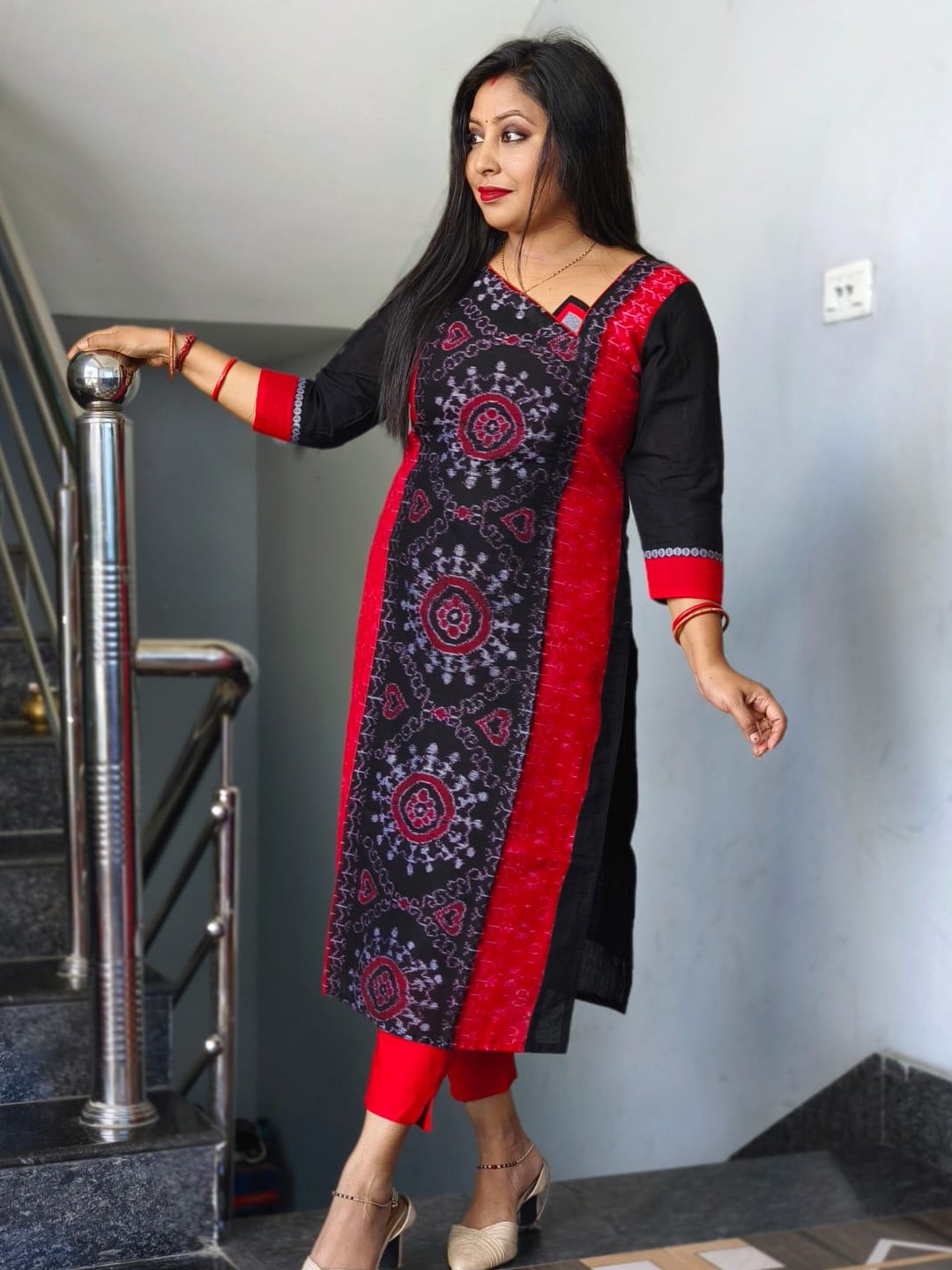 101063 Sambalpuri Handloom Cotton Stiching Kurti  - 40 Chest, Black