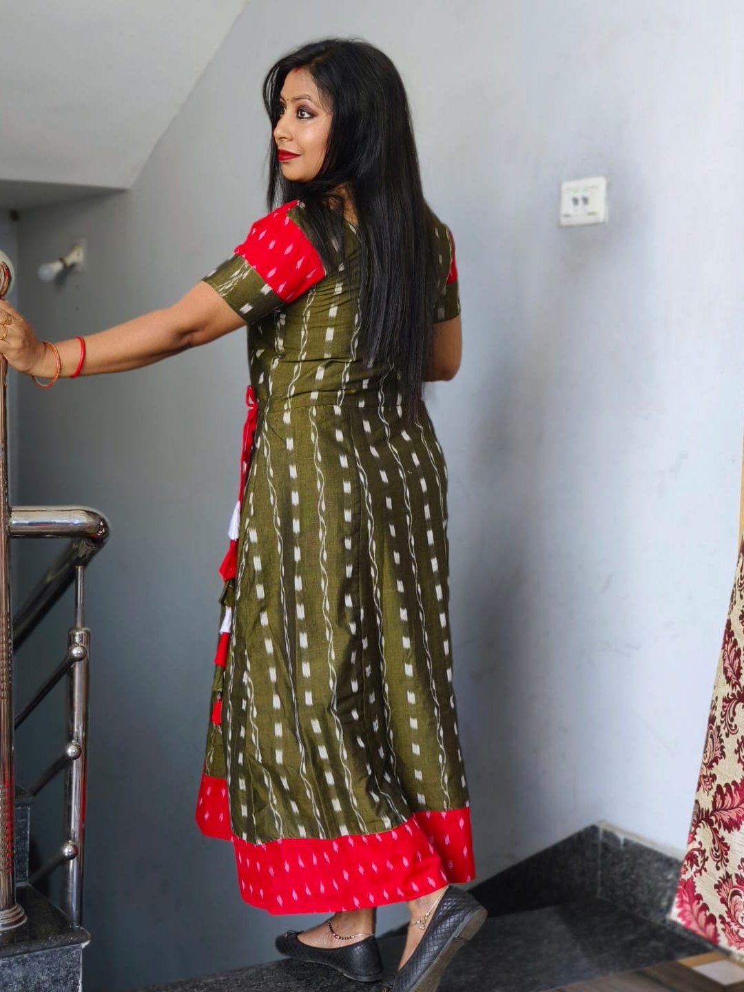 101065 Sambalpuri Handloom Round Kurti ,Anarkali  - 36 Chest