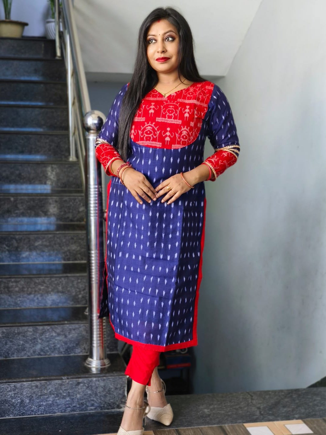 101066 Sambalpuri Handloom Round Kurti ,Anarkali  - 32 Chest