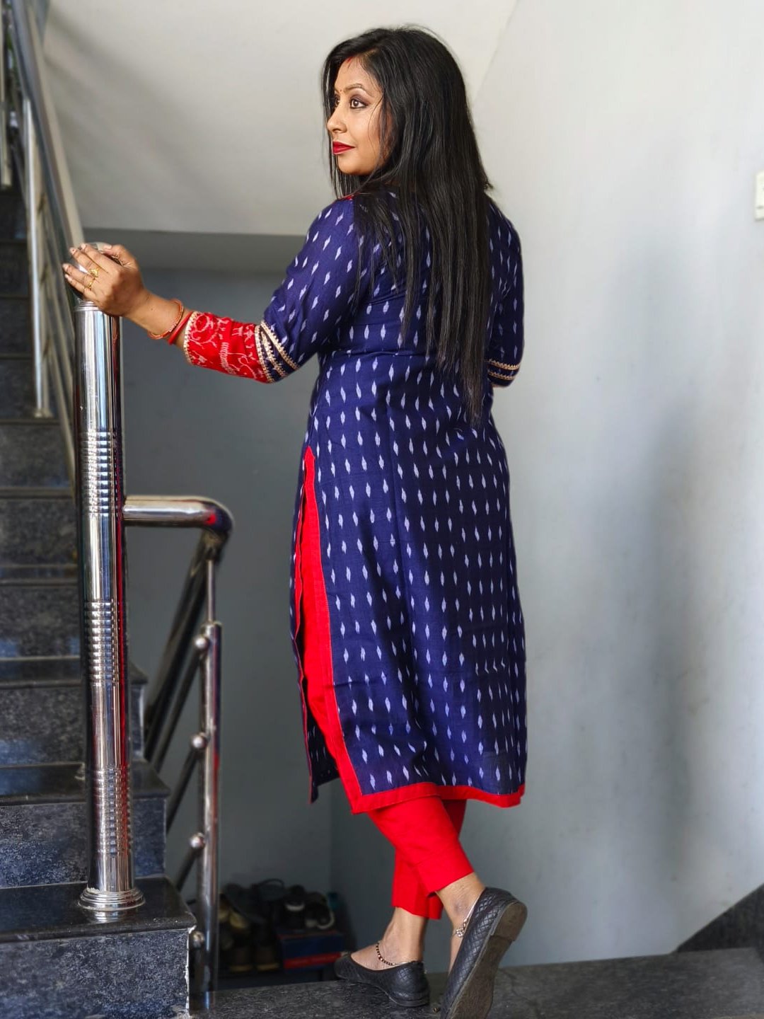 101066 Sambalpuri Handloom Round Kurti ,Anarkali  - 42 Chest