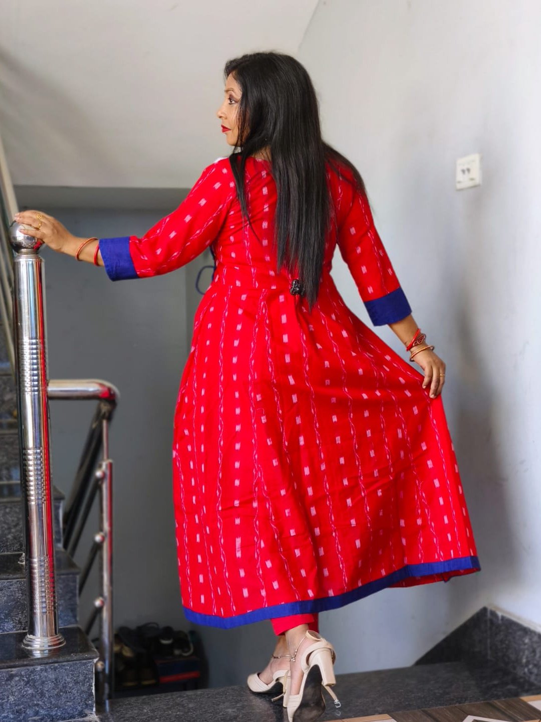 101067 Sambalpuri Handloom Round Kurti ,Anarkali  - 32 Chest