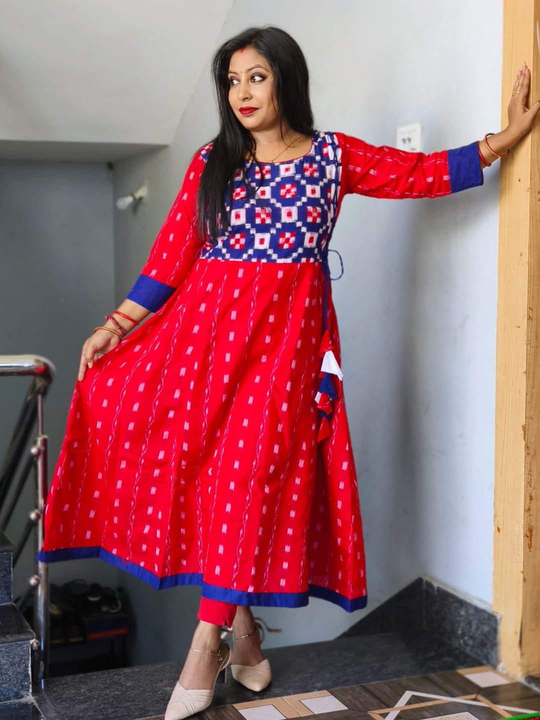 101067 Sambalpuri Handloom Round Kurti ,Anarkali  - 36 Chest