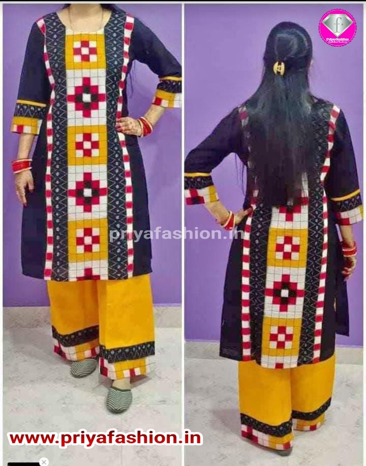 101075 Sambalpuri Handloom Cotton Kurti With Plazo Set  - 44 Chest