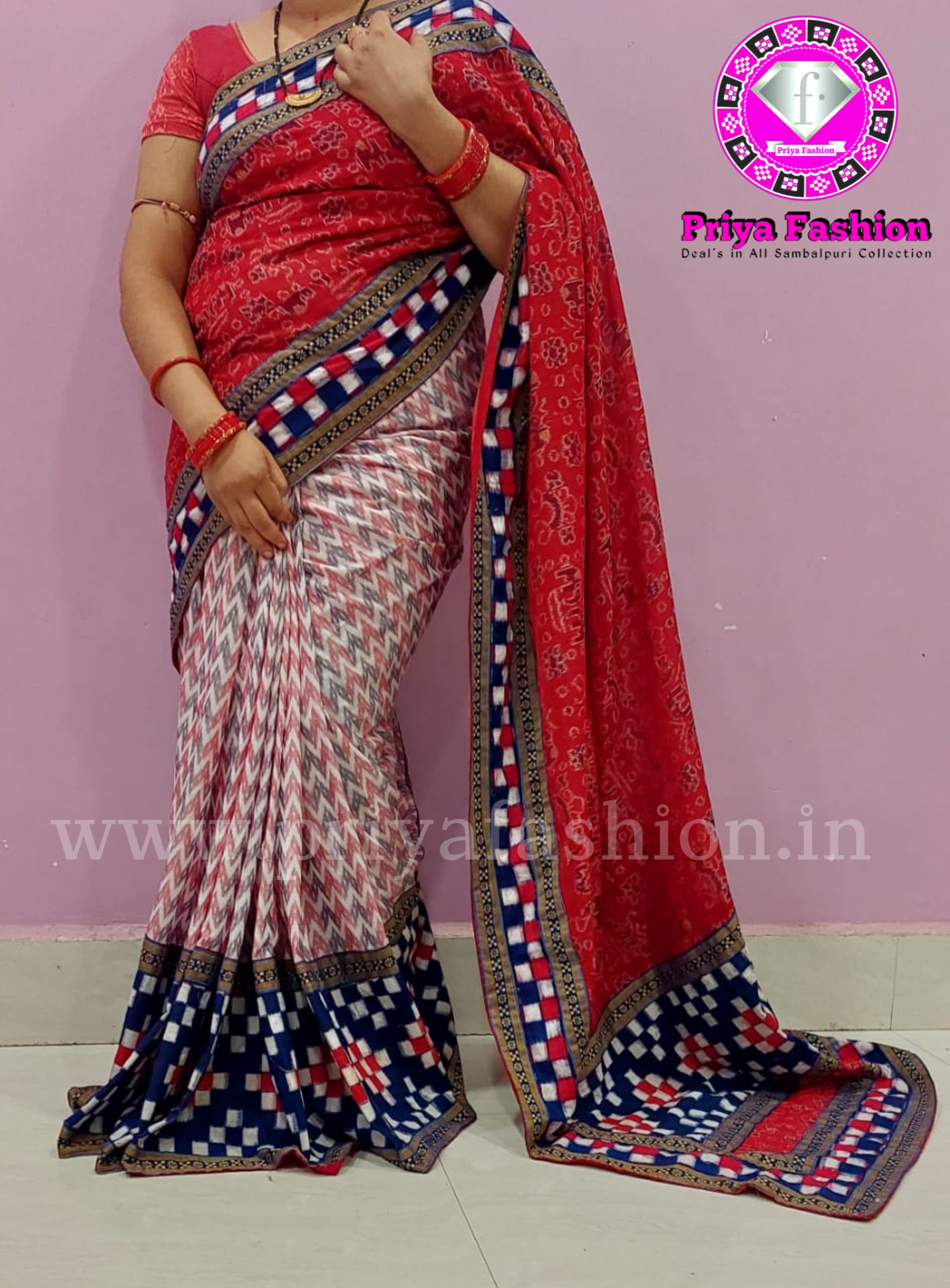 101687 Sambalpuri Handloom Patchwork Saree With Blause 